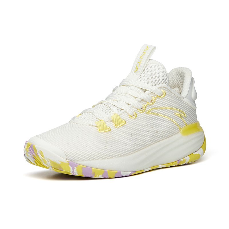 ANTA Men Light Bubbles Basketball Shoes in Ivory White/Sunshine Yellow